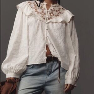 ANTHROPOLOGIE PILCRO LONG SLEEVE EYELET CUTWORK BLOUSE SIZE XS COLOR WHITE NWT